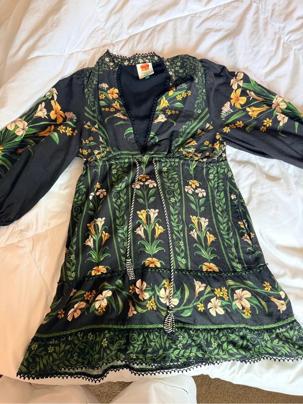FARM Rio Black Floral Mini Dress with Green and Yellow Print - Picture 6 of 7